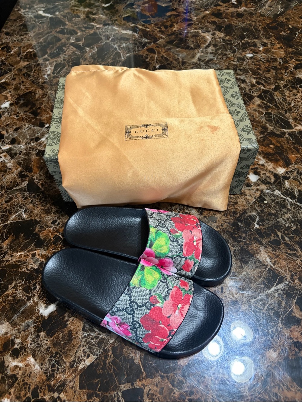 Gucci Floral Monogram Slide Sandals